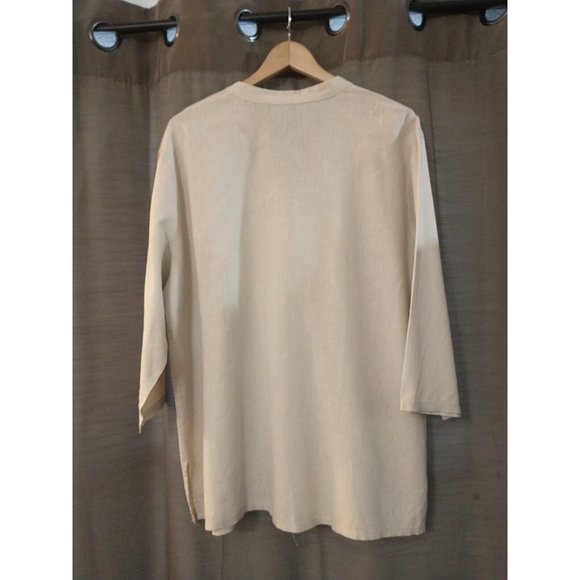 Women's Cynthia Rowley Tan Linen Blend V-Neck Tunic Flowy Blouse Size 1X - Picture 4 of 5